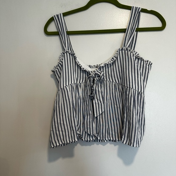 NWT AE Tie-Front Babydoll Blouse Blue/White Stripe. Sweetheart Neck Sleeveless S - Picture 9 of 16